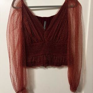 Anthropologie Tulle Smocked V Neck